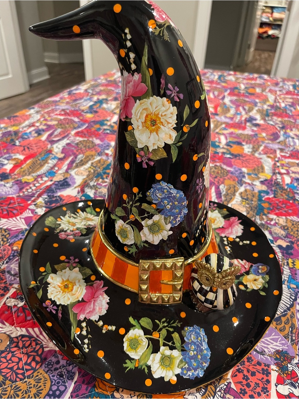 Mackenzie Childs flower market Black Witch Hat figurine